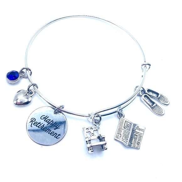 Retirement Charm Bracelet Rocking Chair Newspaper Slippers Charms - Picture 5 of 7